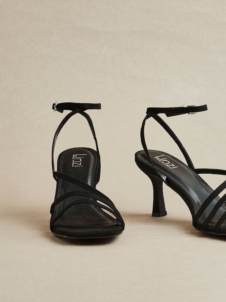 Linzi Black Reflect Wide Fit Strappy Heeled Sandals - Image 1 of 5 Linzi Black Reflect Wide Fit Strappy Heeled Sandals - Image 1 of 5