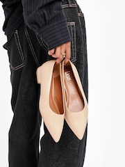 Linzi Nude Wide Fit Compete Pointed Toe Ballet Flat Shoes - Image 1 of 6