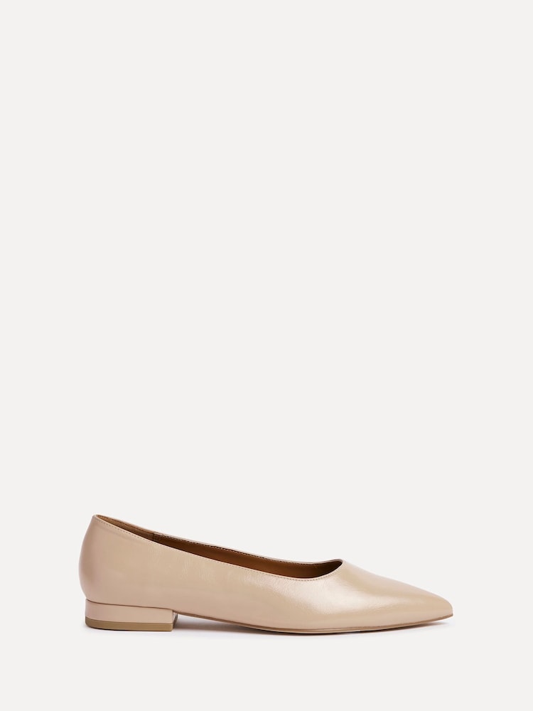Linzi Nude Wide Fit Compete Pointed Toe Ballet Flat Shoes - Image 2 of 6