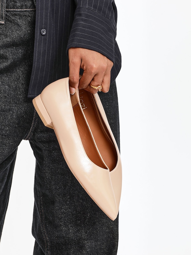Linzi Nude Wide Fit Compete Pointed Toe Ballet Flat Shoes - Image 6 of 6