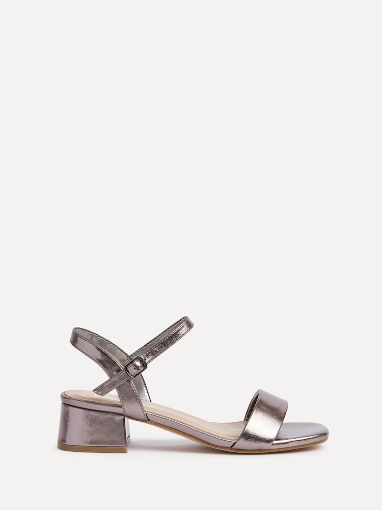 Linzi Silver Wide Fit Carlie Low Chunky Block Heeled Sandals - Image 1 of 5 Linzi Silver Wide Fit Carlie Low Chunky Block Heeled Sandals - Image 1 of 5