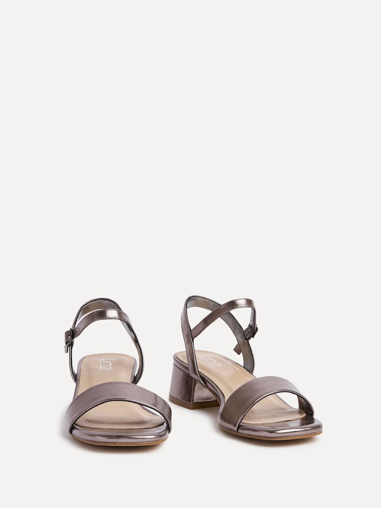 Linzi Silver Wide Fit Carlie Low Chunky Block Heeled Sandals - Image 2 of 5 Linzi Silver Wide Fit Carlie Low Chunky Block Heeled Sandals - Image 2 of 5