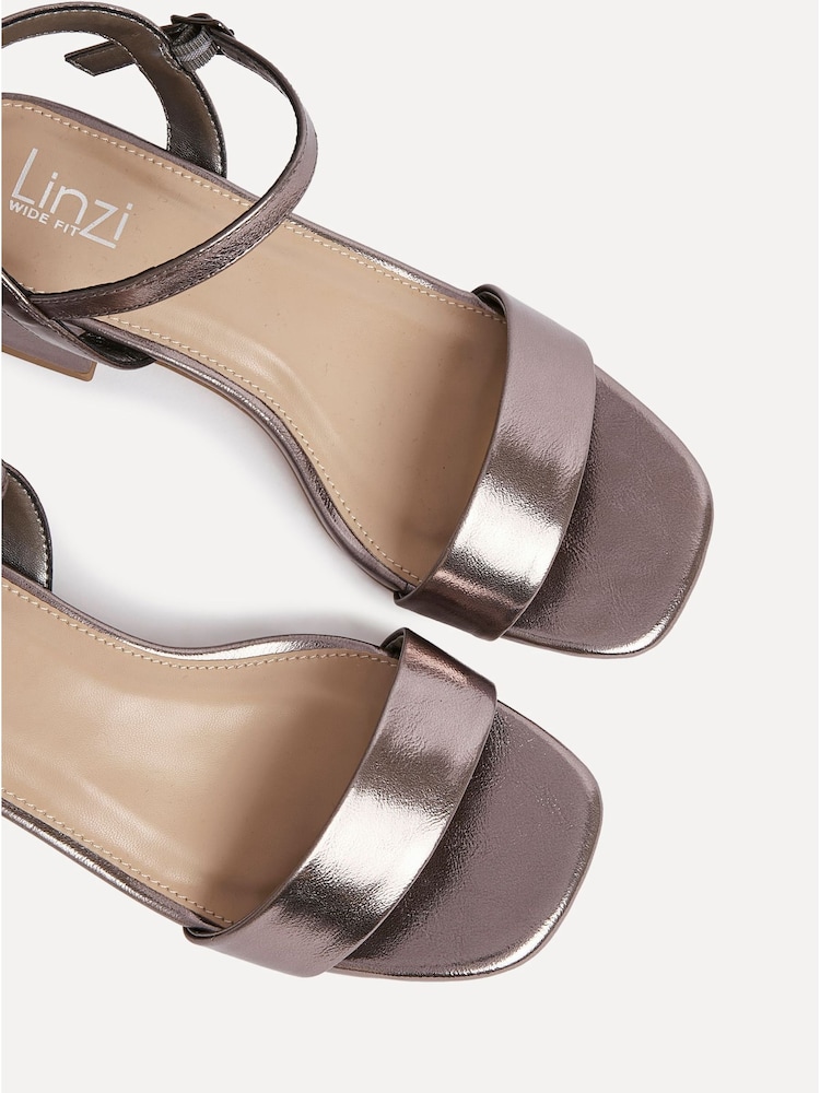 Linzi Silver (Metal) Wide Fit Carlie Low Chunky Block Heeled Sandals - Image 5 of 5 Linzi Silver (Metal) Wide Fit Carlie Low Chunky Block Heeled Sandals - Image 5 of 5