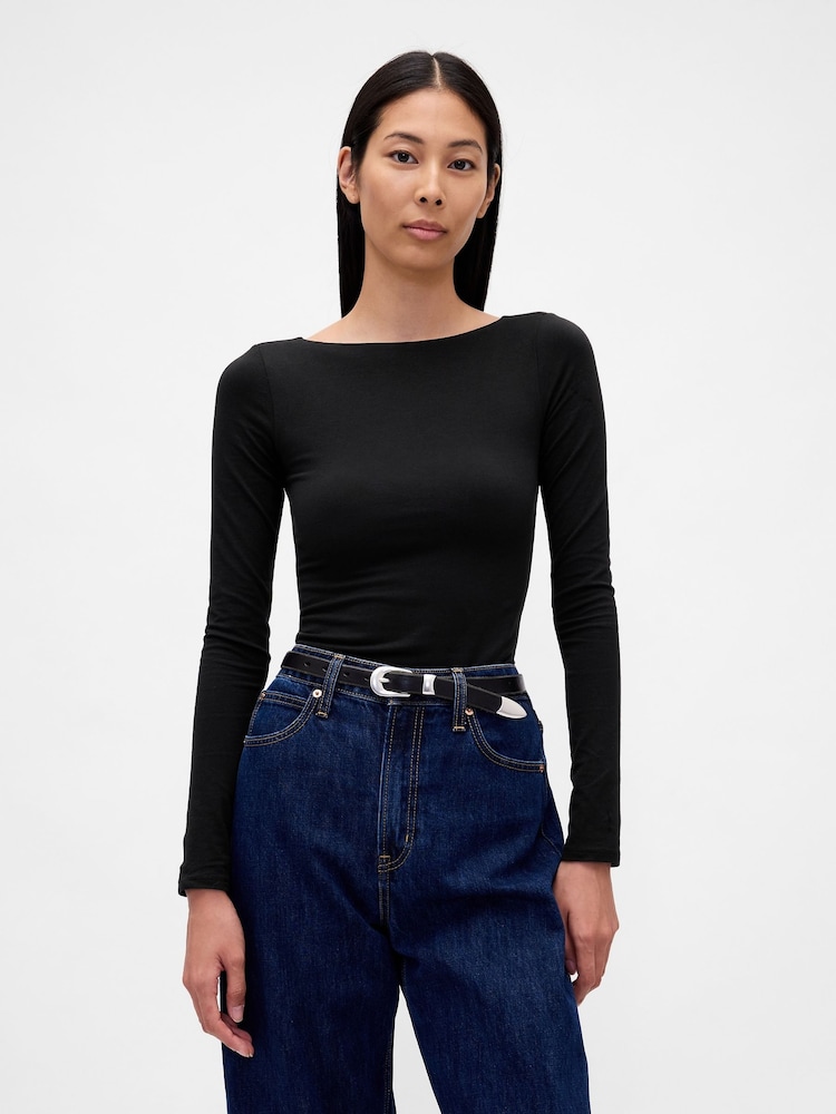 Gap Black CloseKnit Jersey Boatneck Open-Back T-Shirt - Image 1 of 4