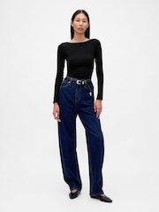 Gap Black CloseKnit Jersey Boatneck Open-Back T-Shirt - Image 3 of 4