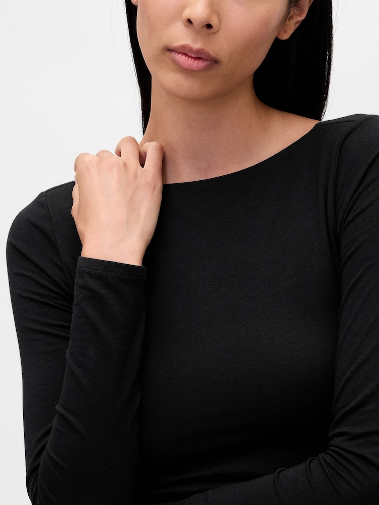 Gap Black CloseKnit Jersey Boatneck Open-Back T-Shirt - Image 4 of 4