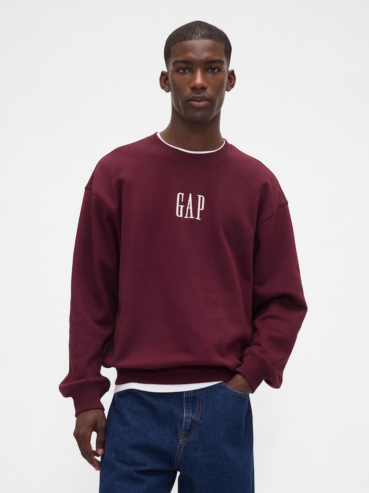 Gap Burgundy Red Oversized Heavyweight Logo Sweatshirt - Image 1 of 4