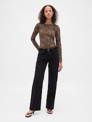 Gap Leopard Print Brown CloseKnit Jersey Boatneck Open-Back T-Shirt - Image 3 of 4