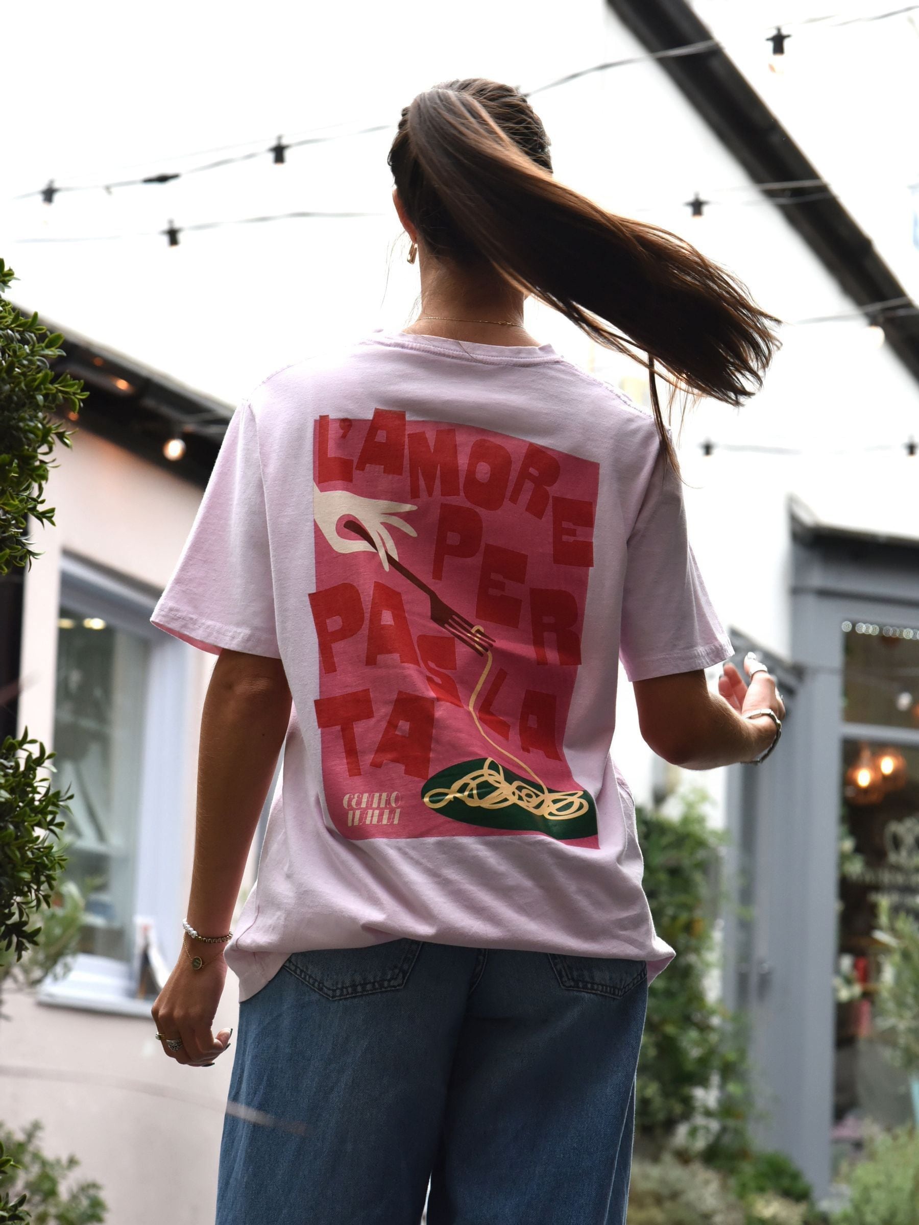 Buy We Are Proper Good Pink Pasta Back Print Graphic Short Sleeve