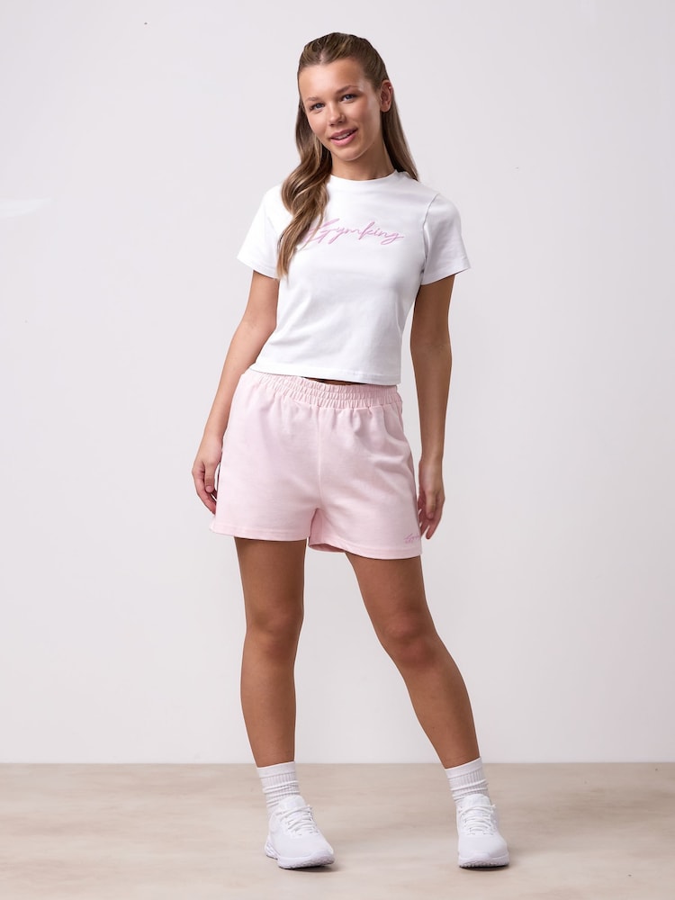 Gym King Pink Relaxed Fit Script Shorts - Image 1 of 4