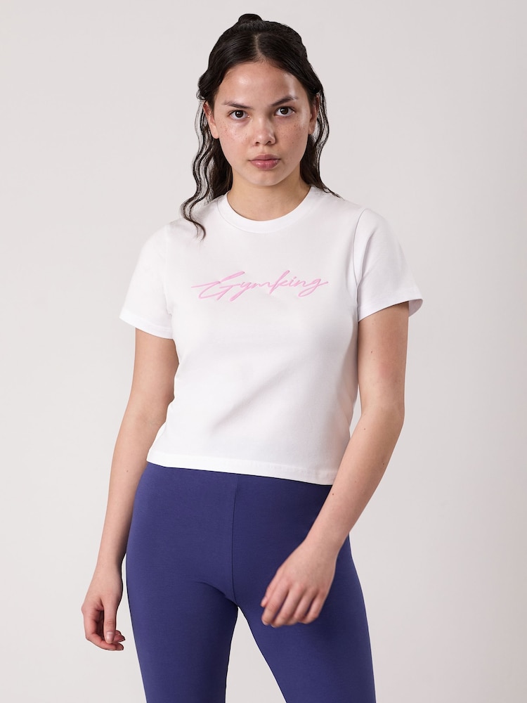 Gym King White Script Jersey Fitted T-Shirt - Image 2 of 4