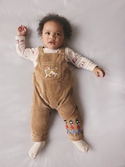 Tan Brown Cord Dungaree and Bodysuit Set - Image 1 of 12