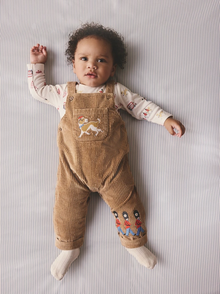 Tan Brown Cord Dungaree and Bodysuit Set - Image 1 of 12