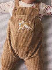 Tan Brown Cord Dungaree and Bodysuit Set - Image 3 of 12