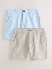Blue/Stone 2 Pack Chino Linen Shorts (3-16yrs) - Image 1 of 6