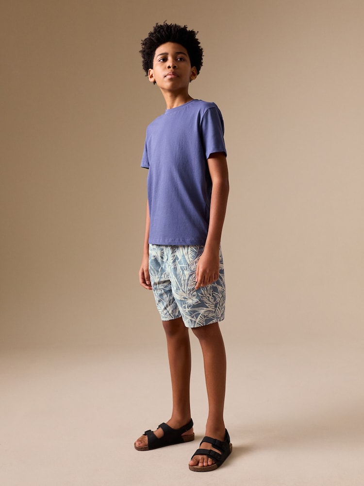 Leaf Print Blue Hybrid Waist Shorts (3-16yrs) - Image 2 of 8