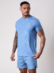 Gym King Blue Debossed Camo SS T-Shirt - Image 1 of 2