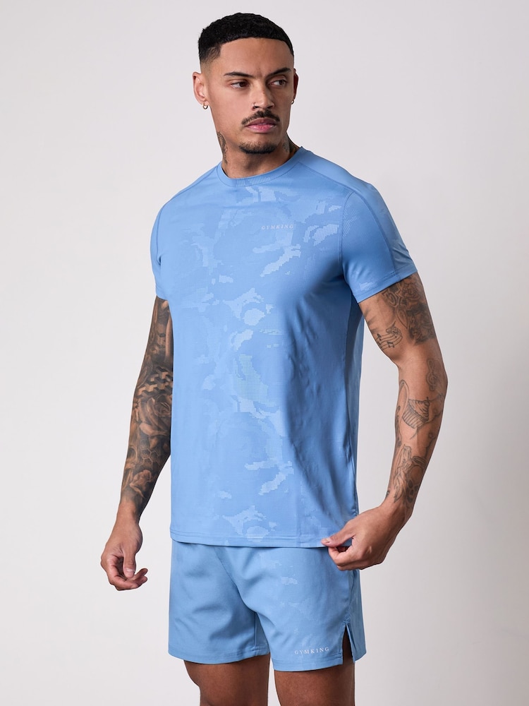 Gym King Blue Debossed Camo SS T-Shirt - Image 1 of 2
