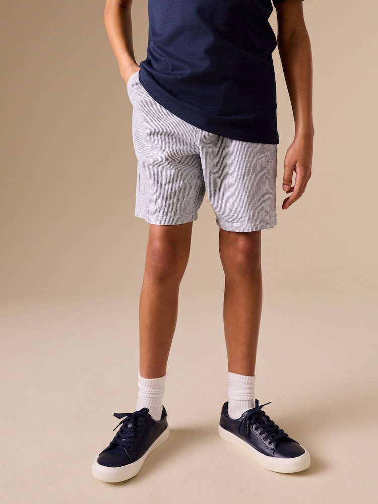 Ecru/Blue Stripe Linen Blend Pull on Shorts (3-16yrs) - Image 1 of 4
