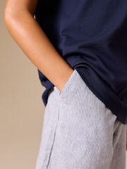 Ecru/Blue Stripe Linen Blend Pull on Shorts (3-16yrs) - Image 4 of 4