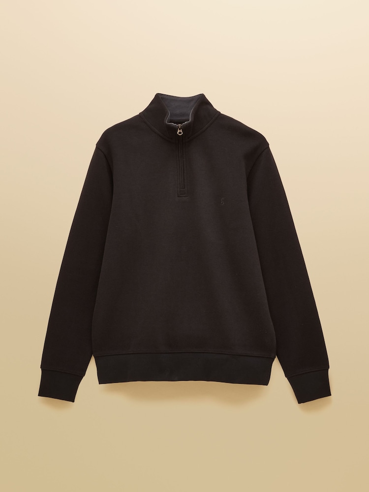 Joules Alistair Black French Ribbed Knit Quarter Zip Sweatshirt - Image 7 of 7