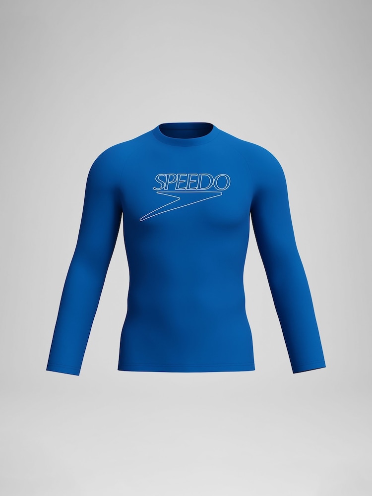 Speedo Blue End+ Long Sleeve Logo Rash Vest - Image 1 of 3