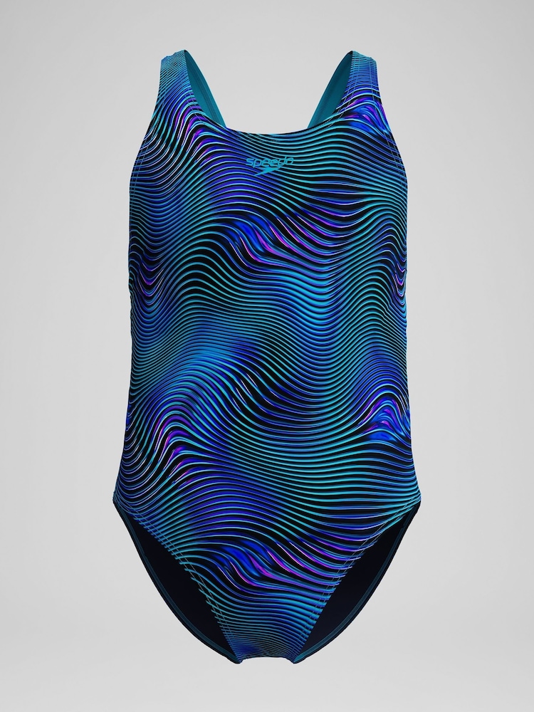 Speedo Blue Print Leaderback One Piece Swimsuit - Image 1 of 6