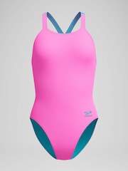 Speedo Pink Solid Powerback Swimsuit - Image 5 of 5