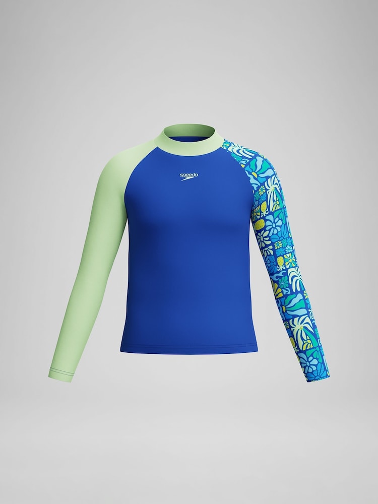 Speedo Blue Long Sleeve Print Rash Guard Vest - Image 1 of 6