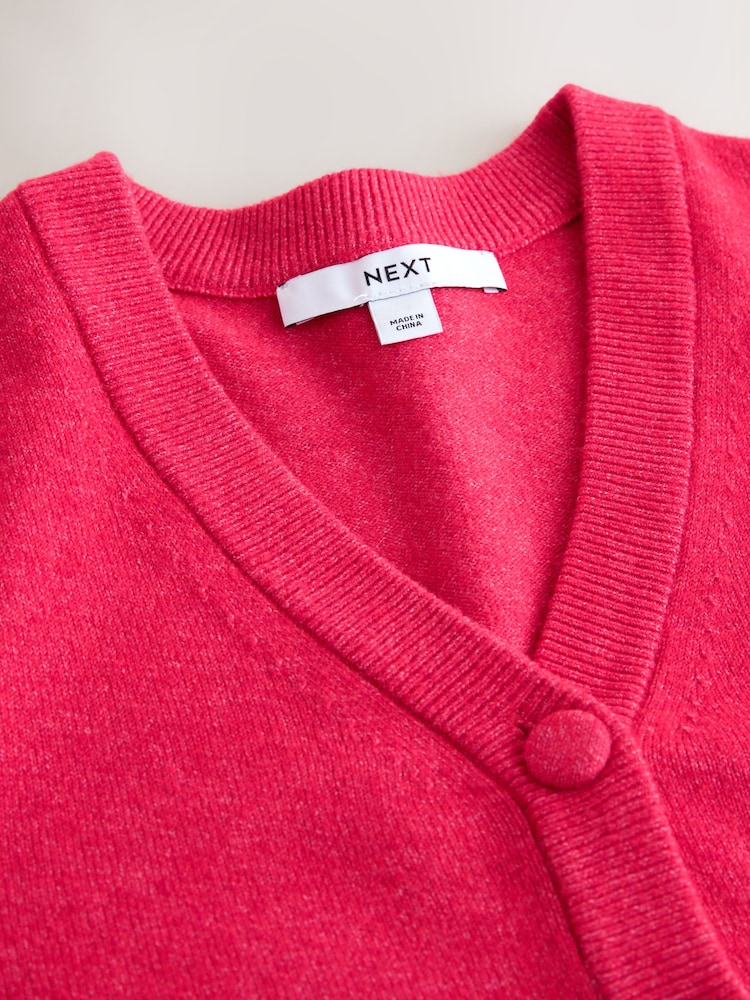 Bright Pink Cupid - Supersoft Knitted V-Neck Cardigan - Obraz 9 z 9