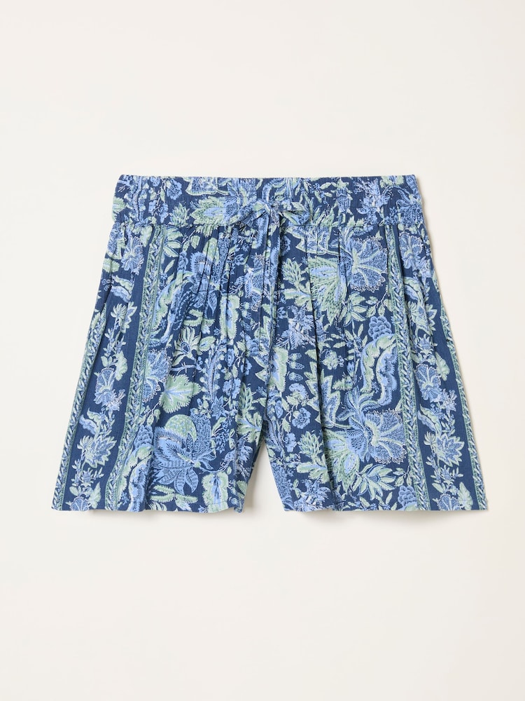 FatFace Fiona Blue Woodblock Flippy Shorts - Image 5 of 5