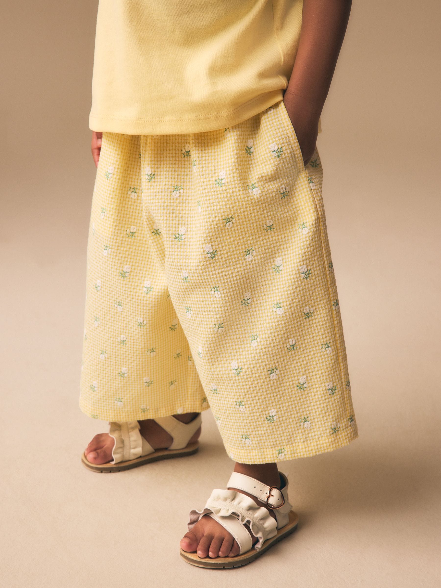 Lemon Yellow Ditsy - Pullon Wide Leg Trousers (3mths-7yrs)
