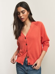 Orange Soft Touch V-Neck Cotton Rich Button Up Cardigan - Image 1 of 7