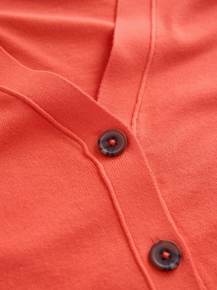 Orange Soft Touch V-Neck Cotton Rich Button Up Cardigan - Image 7 of 7