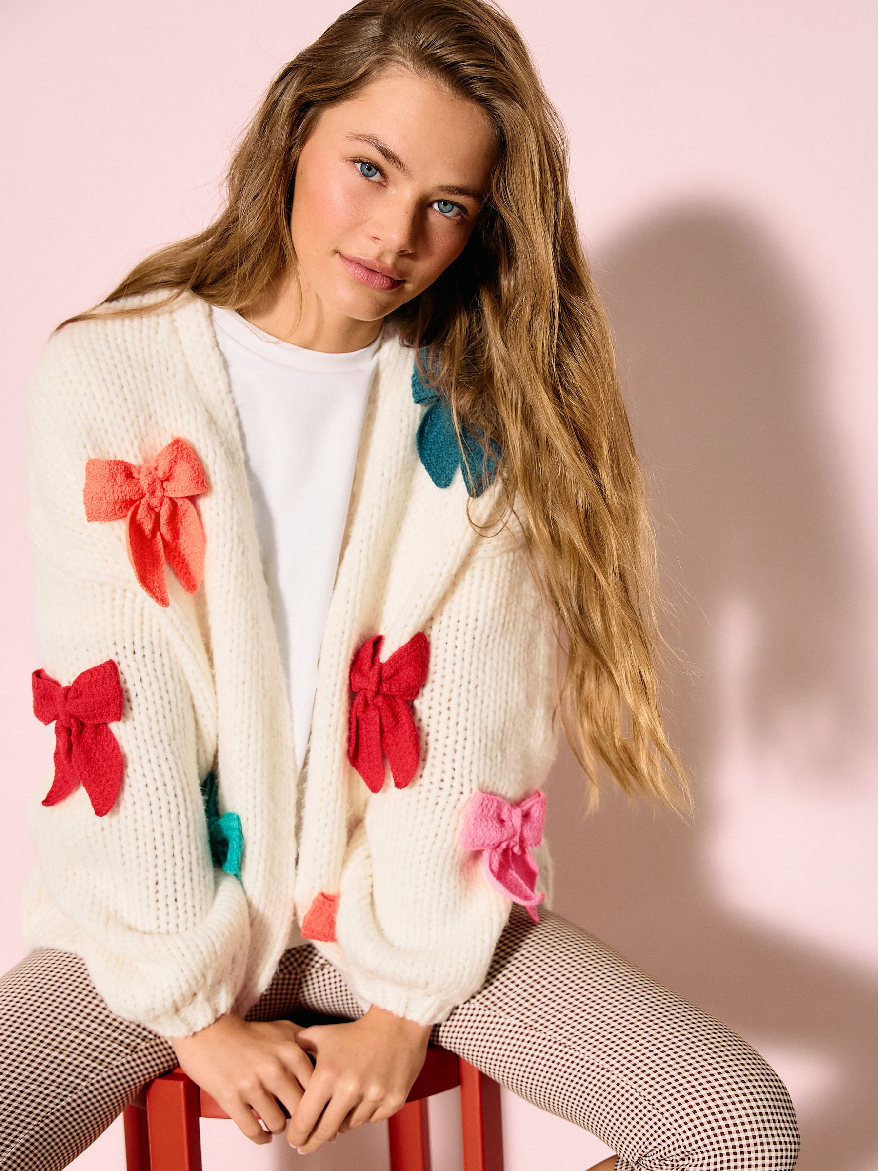 Buy Ecru 3D Bows Soft Touch Chunky Knit Cardigan from the Next UK