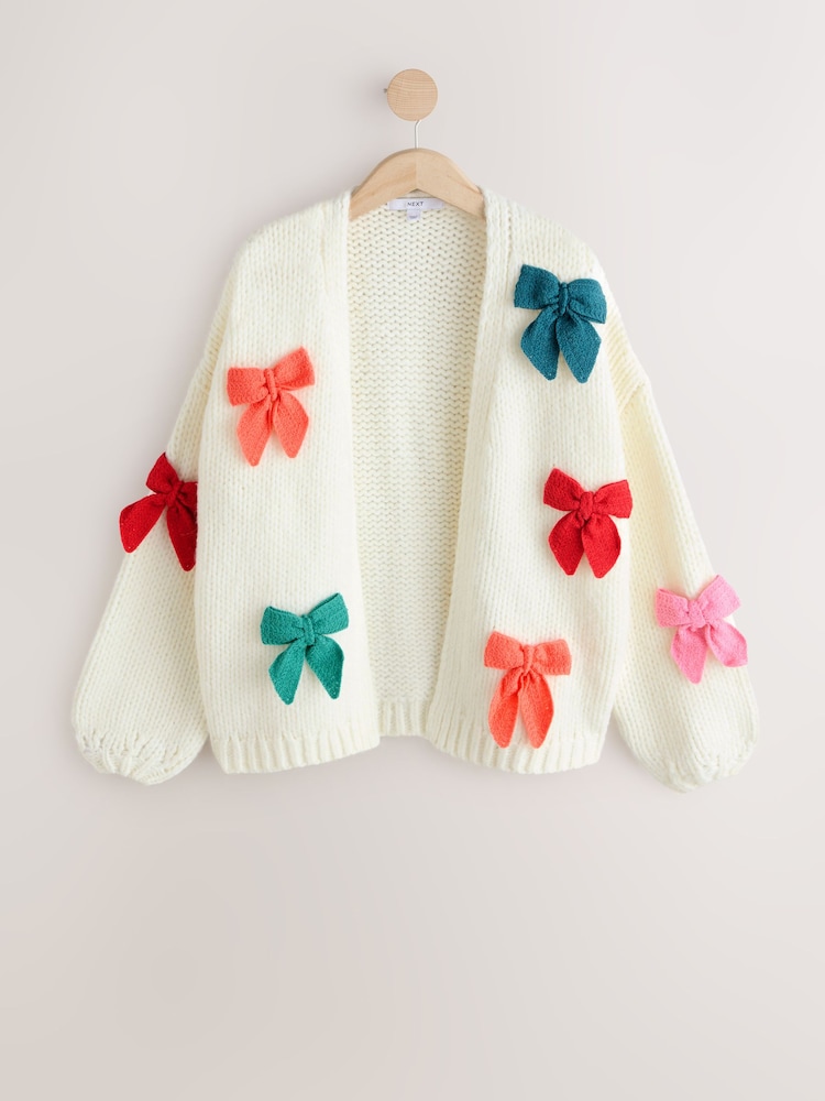Ecru 3D Bows Soft Touch Chunky Knit Cardigan - Image 1 of 3