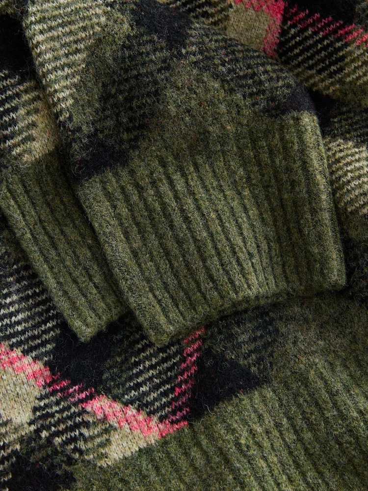 Khaki Green Tartan Check - Crew Neck Knitted Jumper with Wool - Bild 2 von 3