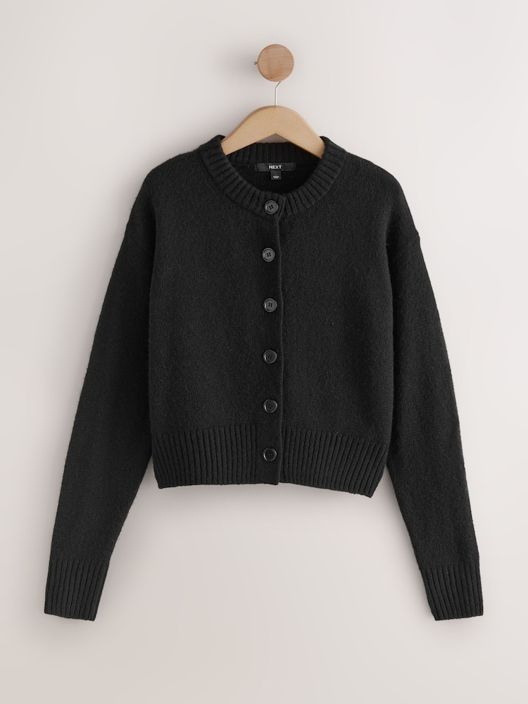 Black Crew Neck Knitted Cardigan - Image 1 of 3