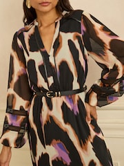 Love & Roses Ivory Petite Animal PU Trim Midi Dress - Image 2 of 5