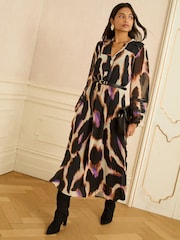 Love & Roses Ivory Petite Animal PU Trim Midi Dress - Image 3 of 5