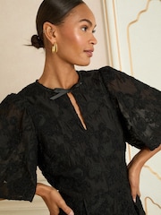 Love & Roses Black Floral Structured Jacquard Mini Dress - Image 2 of 4