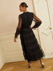 Love & Roses Black Petite Polka Dot Mesh Midi Dress - Image 2 of 4