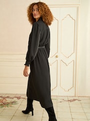 Love & Roses Black Stud Trim Pussybow Midi Dress - Image 3 of 4