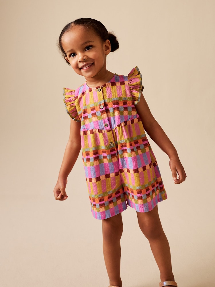 Multicoloured Check - Flutter Sleeve Playsuit (3mths-7yrs) - 8এর মধ্যে 1 ছবি