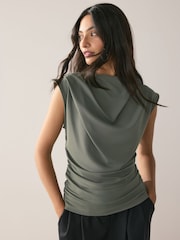 Grey High Neck Drape Sleeveless Top - Image 1 of 8