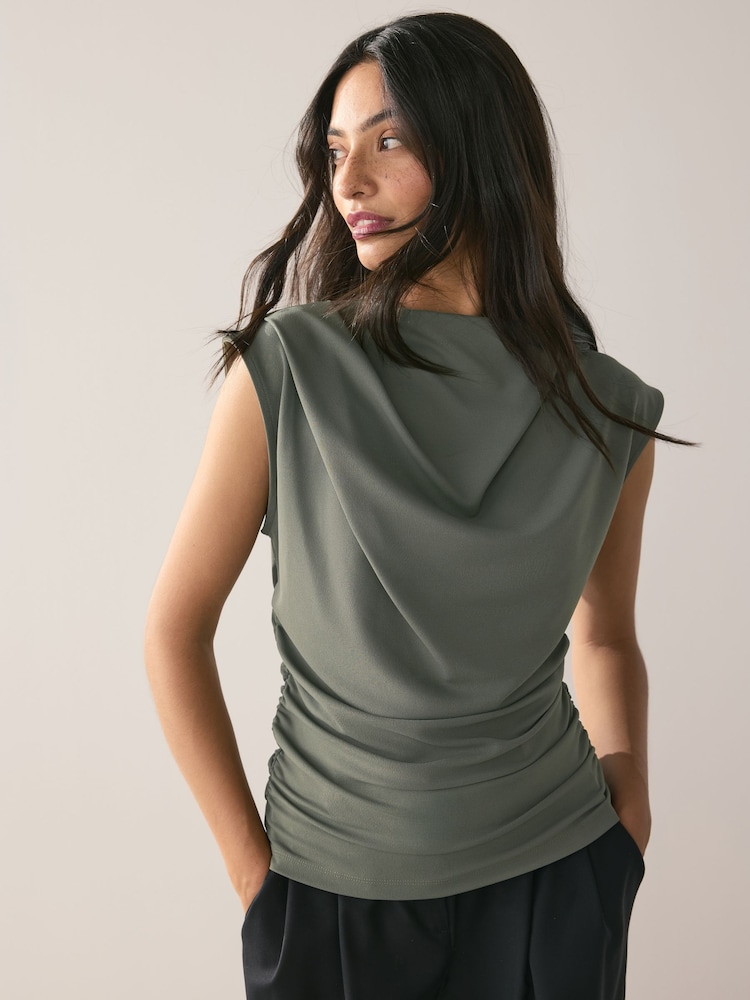 Grey High Neck Drape Sleeveless Top - Image 1 of 8
