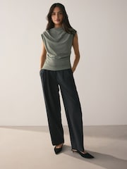 Grey High Neck Drape Sleeveless Top - Image 2 of 8