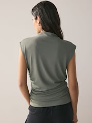 Grey High Neck Drape Sleeveless Top - Image 4 of 8