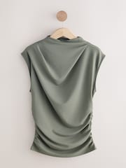 Grey High Neck Drape Sleeveless Top - Image 6 of 8