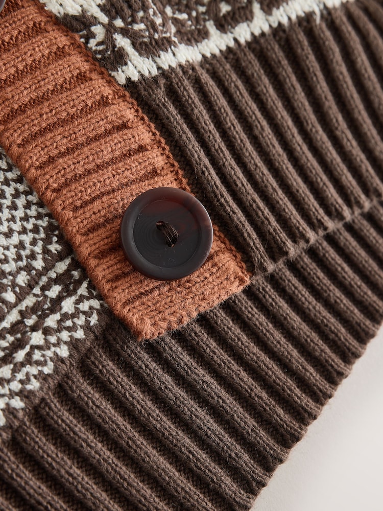 Brown/White Cotton Rich Floral Button Up Knitted Waistcoat - Image 10 of 10